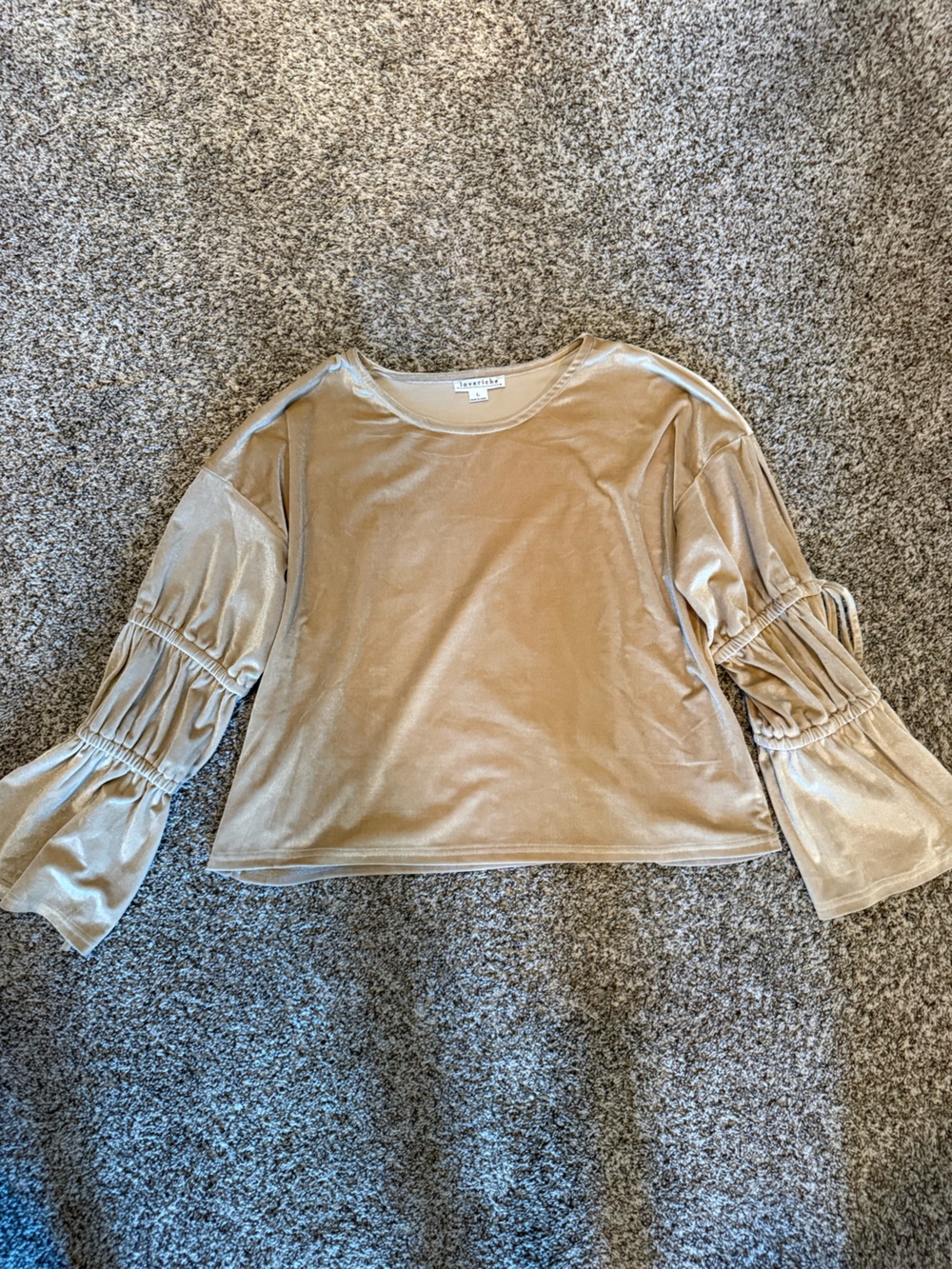 Velvet Gathered-Sleeve Top in Taupe